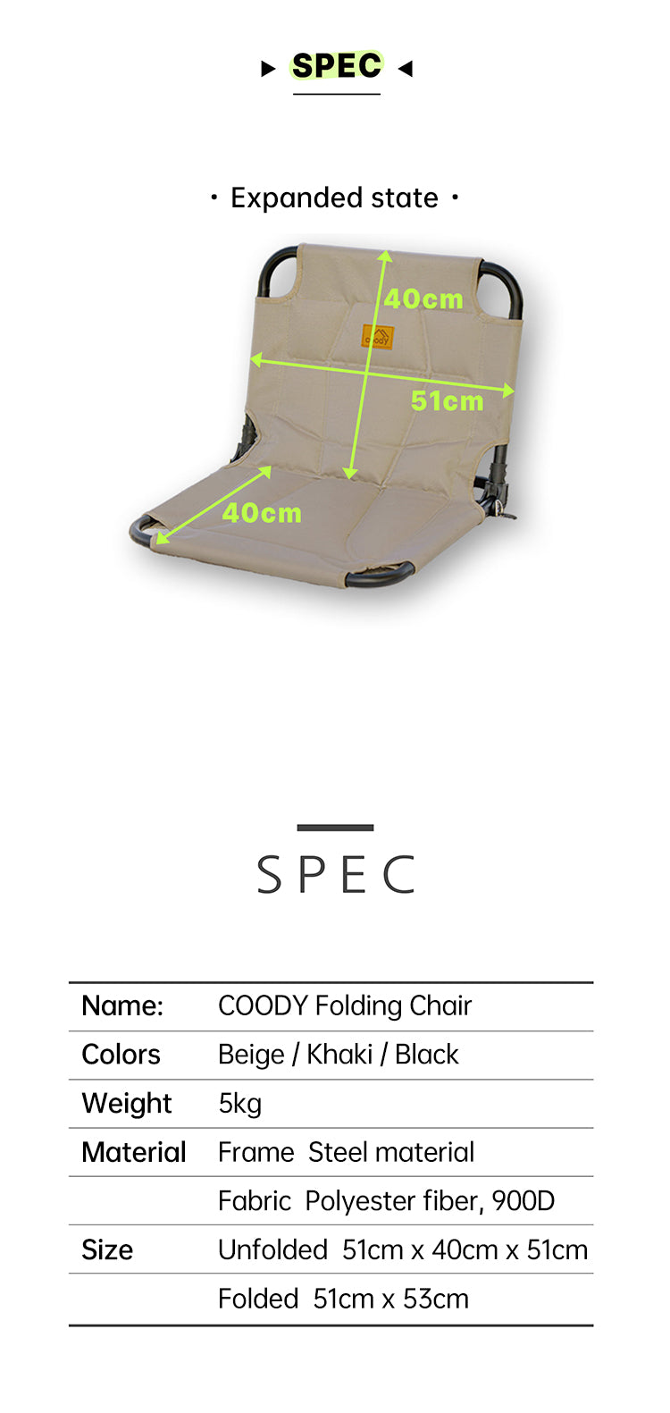 Chaise pliante de sol Coody